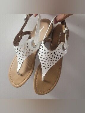 Franco Sarto White Laser-Cut T-Strap Thong Sandals